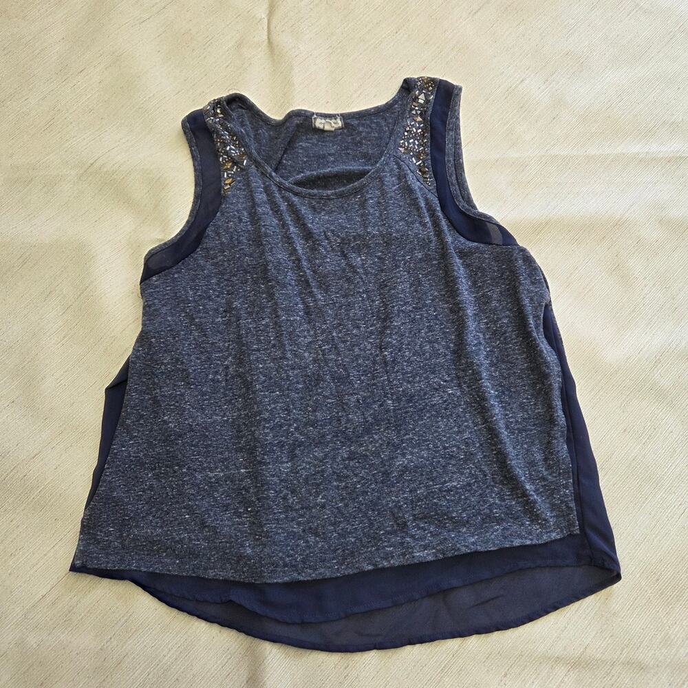 Eyeshadow Women's Blue/Gray Tank Top with Accents on Shoulders size M